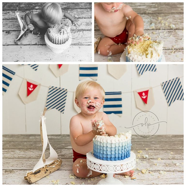 messy baby eating cake