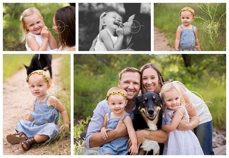 family playing outside with dog