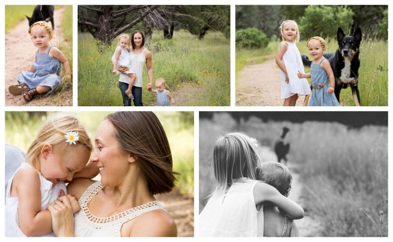 little girls with mom and pet