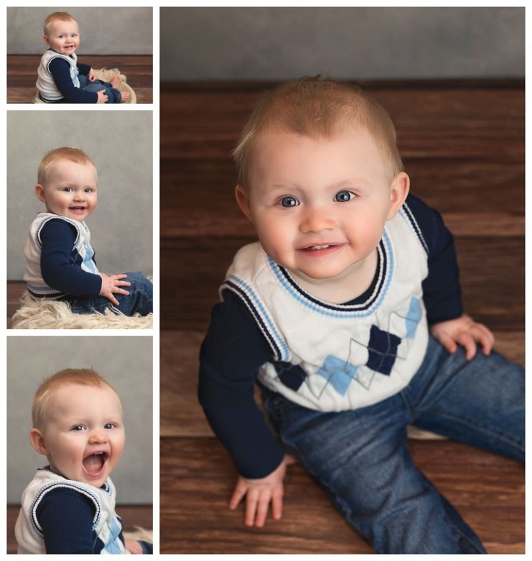 baby boy sitting on floor for pictures