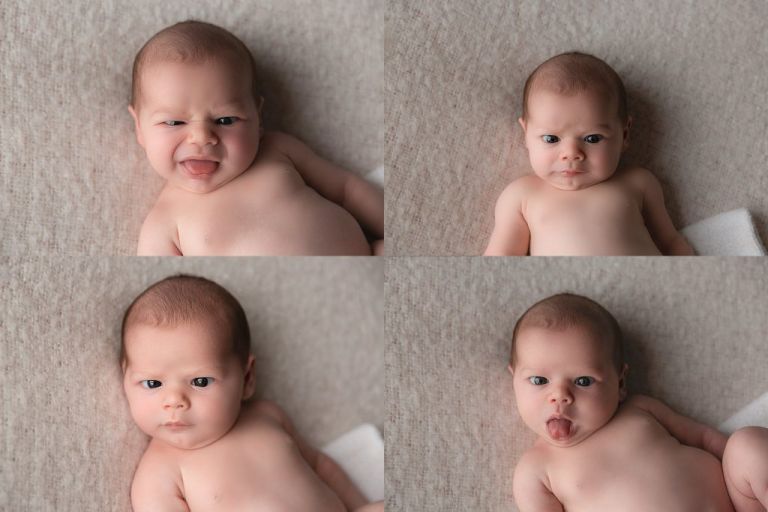 newborn baby girl crossing her eyes and making funny faces